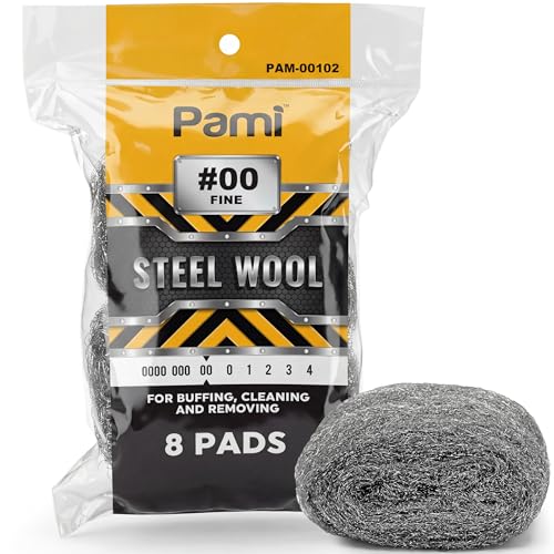 PAMI Steel Wool #00 Fine for Cleaning Glass Pack of 8, Fine Steel Wool Pads for Polishing, Buffing, Removing Grease and Grime - style: #00 - Fine