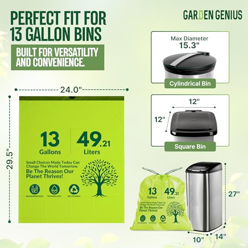 Biodegradable 13-Gallon Kitchen Waste Bags (50-Pack) | Strong, Heavy-Duty Tall Trash Bags w/Drawstring | Fits Most Standard 13-Gallon (49.21 L) Cans | Eco-Friendly D2W, 30 Microns Thick, 29.5" x 24" - style: 13-Gallon Bags (50-Pack)