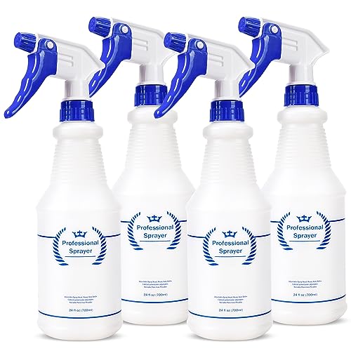 Bealee Plastic Spray Bottles 4 Pack, 24 Oz, All-Purpose Sprayer for Cleaning Solutions, Heavy Duty Spraying Leak Proof Mist Empty Water Bottle for Planting, BBQ, Pet with Adjustable Nozzle, Blue - size: 4-Pack