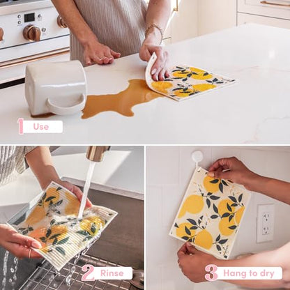 Papaya Reusable Paper Towels, Premium Swedish Dishcloths with Hook, Non-Scratch Reusable Paper Towel, 1 Sheet Replaces 17 Rolls - 2 Sheets, 1 Hook - color: Squeeze the Day