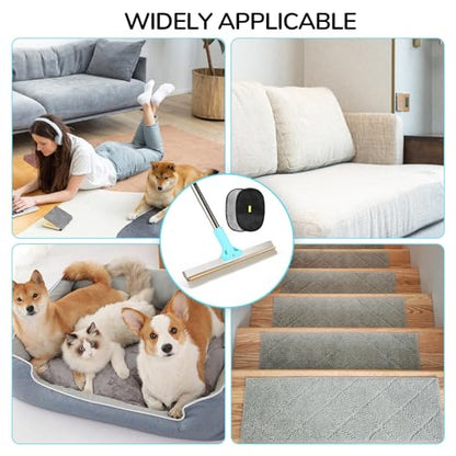 Carpet Rake for Pet Hair Removal, 2 in 1 TPU and Copper Rake Teeth, Adjustable Long Handle, Double-Sided Reusable Dog Cat Fur Remover with Hair Removal Glove, Pet Fur Rake for Rugs, Mats