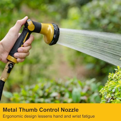 FANHAO Garden Hose Nozzle Heavy Duty, 100% Metal Water Hose Sprayer with 8 Spray Patterns, High Pressure Spray Nozzle Thumb Control On Off Valve for Outdoor Lawn & Plant Watering, Car & Pet Washing - color: Yellow
