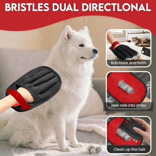 Pet Hair Remover Glove with Silicone Scraper, Reusable Electrostatic Lint & Fur Remover for Dog & Cat Hair on Couch, Carpet, Car Seat, Clothes & Laundry