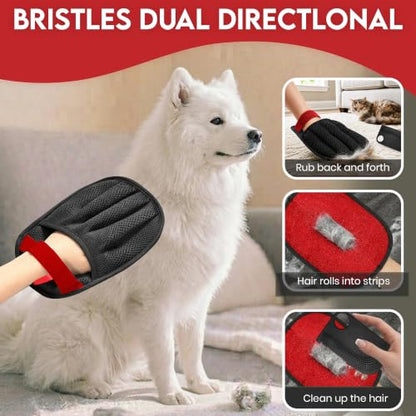 Pet Hair Remover Glove with Silicone Scraper, Reusable Electrostatic Lint & Fur Remover for Dog & Cat Hair on Couch, Carpet, Car Seat, Clothes & Laundry