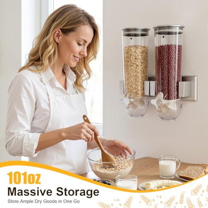 Wall-mounted Food Dispenser, 3L 2 Buckets Coffee Bean Candy Rice Dispenser, Dry Food Dispenser Cereal Dispenser Grain Storage Dispenser for Home, Kitchen, Countertop, Cutlery Rack (White) - color: White