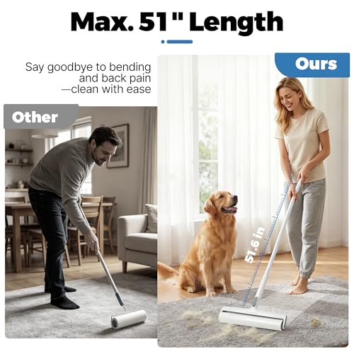 13.8" Large Lint Rollers/7.5" Small Lint Rollers for Pet Hair Extra Sticky,Large Roller with Long Handle for Cleaning Carpets, Clothing,Floors,Couch, Furniture Wall Cleaner Mop Dust Remover (White) - color: White