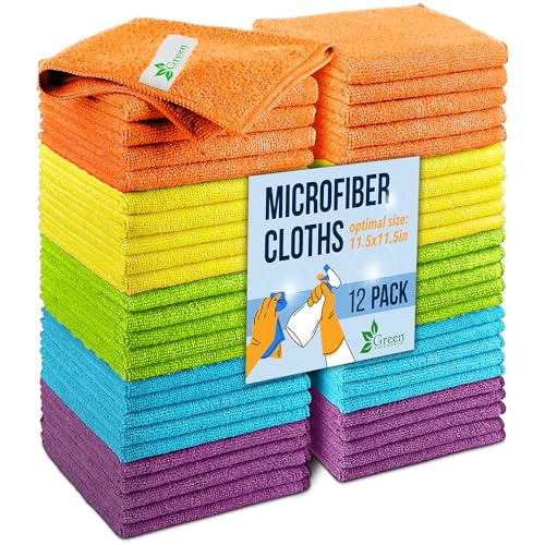 GREEN LIFESTYLE Microfiber Cleaning Cloth 11.5" x 11.5" 12 Pack - Edgeless Microfiber Towels for Cars, Cleaning Rags, Lint Free Car Microfiber Towel, Reusable Cleaning Cloths (Multicolor) - color: Multicolor, size: Pack of 12