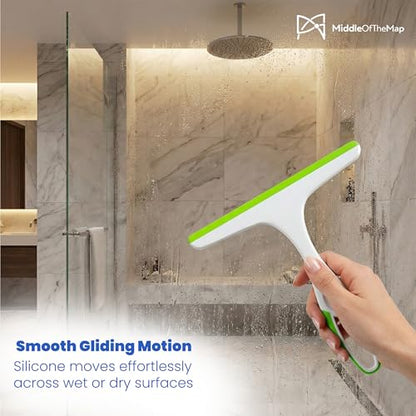 Middleofthemap Shower Squeegee - Flexible Silicone Blade, Lightweight Plastic Handle, Easy Hanging Hook, Attractive Colors, Perfect for Glass Doors, Windows, Tiles, and Mirrors 9.5" (2)