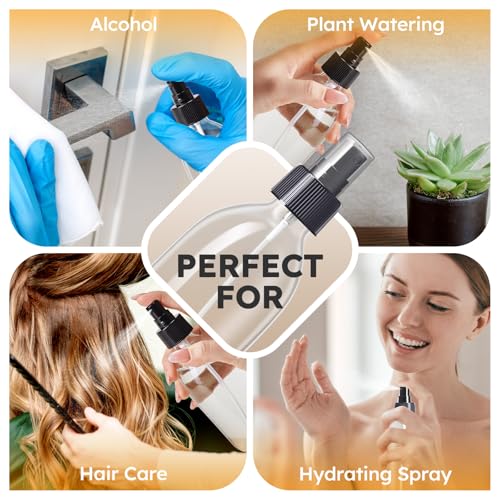 Tecohouse 2 Pack Glass Spray Bottles, 250ml Small Glass Bottles for Cleaning Solutions, Spray Bottles for Essential Oils, Plants, with Durable Nozzle, Labels, Funnel - Clear - color: 8.5 oz Clear-Black Lids