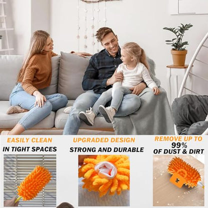 Reusable Duster for Swiffer, 6 Refills + 1 Handle, Orange | 360 Heavy Duty Duster Refill, Compatible with Swiffer Hand Dusters, For Dusting Furniture, Blinds, Ceiling Fans, Walls - size: 6 dusters + 1 Handle Orange