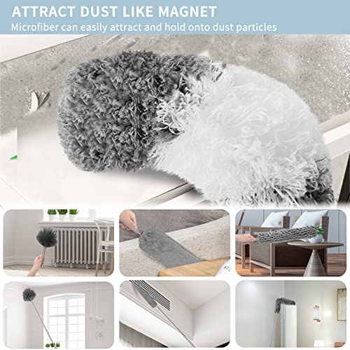 Microfiber Feather Duster with Extension Pole 30 to 100 inches, Reusable,Bendable, Washable Dusters for Cleaning Ceiling Fan, High Ceiling, Blinds, Furniture & Cars, 12PCS