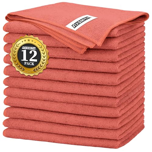 FIXSMITH Red Microfiber Cleaning Cloth -Pack of 12, Highly Absorbent Cleaning Rags, 16"X12" All Purpose Cleaning Towels for Housekeeping, Kitchen, Car, Lint Free and Reusable Microfiber Towels - color: Red, size: 12pk