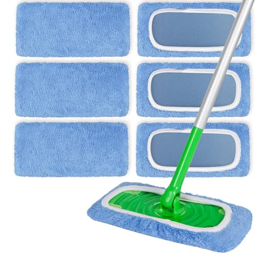 6 Pack Reusable Microfiber Mop Pads Compatible with Swiffer Sweeper, Dry Sweeping Cloths & Wet Mopping Cloths, Washable Mop Pads for Surface/Hardwood Floor Cleaning - color: Azure 6 Pack