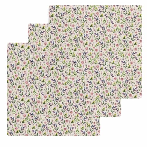Green Botanical Dish Towels Set, Waffle Weave Kitchen Towels 3 Pieces, Farmhouse Watercolor Flower Plant Leaves Microfiber Hair Face Bath Tea Towel Absorbent Quick Drying Cleaning Dish Cloths, 12"x12" - color: Grass Green Light Pink Light Beige, size: 3PC