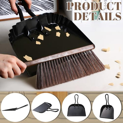 SiliFine 4 Pcs Dustpan and Brush Set 12" Heavy Duty Metal Dust Pan with Handle Brush Set Hand Mini Dust Pan Small Broom and Dustpan for Kitchen Cleaning Car Sofa Desk Home Keyboard Desk Pet