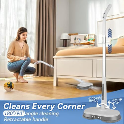Cordless Electric Mop, Electric Spin Mop with LED Headlight and Water Spray,60 Mins Spin Power Scrubber Mops for Floor Cleaning,2000mAh Battery,350ml Water Tank,Standing Storage,Light Weight