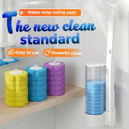Disposable Toilet Cleaning System: Toilet Brush & Holder Kit with 18PCS Pre-Soaked Cleaner Wall-Mount Scrubbing Toilet Brush Bathroom Cleaning Kit (White) - color: White