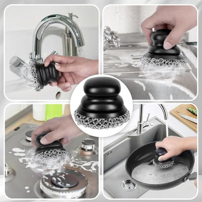 Cast Iron Scrubber (2 × Black Coarse Mesh) and and Scraper, Chain Mail Scrubber for Cleaning Stock Pots, Pans, Griddles, Grills, Cast Iron Skillets, Dish Scouring Pads - color: 2 × Black Coarse Mesh