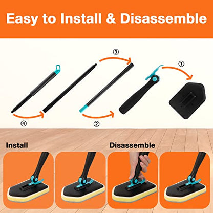 3 in 1 Scrub Cleaning Brush with Long Handle 51'' - Shower Bathtub Tub & Tile Scrubber Brush Include 1 Stiff Brush Head & 3 Scouring Pads & 3 Microfiber Clothes, for Wall Bathroom Glass Bathtub(Black) - color: Black