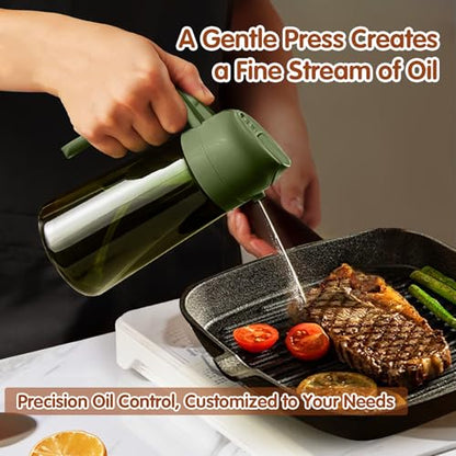 YARRAMATE 2Pcs 16oz/470ml Dark Green Oil Sprayer for Cooking with Stickers, Food-grade Premium 2 in 1 Olive Oil Dispenser Bottle for Kitchen Gadgets, Air Fryer, Salad, Frying, BBQ (Black&OliveGreen) - color: 18_2Pcs Black&OliveGreen