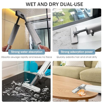 Portable Mini Cleaning Squeeze, Small Short Flat Mop with Rotatable Head and Reusable Microfiber Pads for Floor, Window Sill, Ceramic Tile Wall, Stove, Kitchen, Bathroom