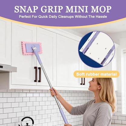 Snapy Gripl Minil Mopa Cleanc,2026 New Clipc Mopa Workss Bothl Dryy and Wetq Cleaning,Suitableba for cleaningba wardrobeba wallssa，Zero Touch Minil Mopa One-Touchh Clothh Replacementt (Purple) - color: Purple