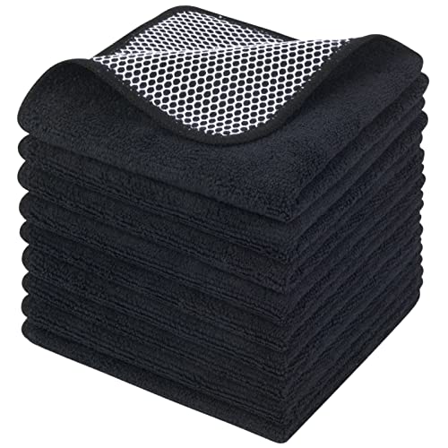 KinHwa Kitchen Washcloths for Dishes Absorbent Microfiber Dish Cloths Quick Dry Dish Rags with Poly Scour Scrub Side Ideal for Kitchen Cleaning (Black, 12inchx12inch 9 Pack) - color: Black, size: 12inchx12inch 9 Pack