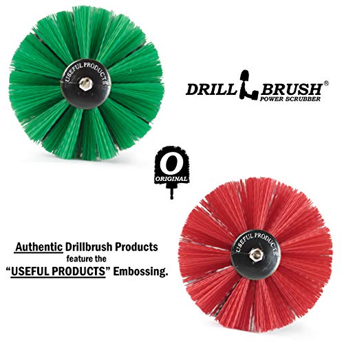Drill Brush Power Scrubber - Kitchen Cleaning - Dish Brush - Pots and Pans - Cast Iron Cookware - Tile and Grout Brush - Outdoor Cleaning - Stiff Bristle Patio and Deck Brush - Concrete Bird Baths - color: Green / Red