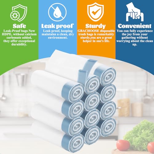 4 Gallon Trash Bags 360 Counts, Extra Thick Small Trash Bags for Bathroom and Office, Milky White Drawstring Trash Bag with Blue Handle, Leak-Proof HDPE Waste Basket Liners 12 Rolls