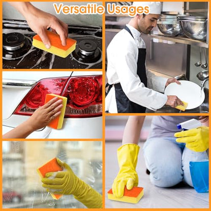 Tioncy 100 Pcs Individually Wrapped Sponges Bulk Kitchen Orange Non Scratch Scrub Sponges Dual Sided Cleaning Scrubber for Household Washing Dishes, Pots, Pans, Sinks, Stoves, Appliances, Car, Bike - color: Orange