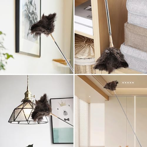Extendable Cleaning Duster 94 Inch - Long Telescoping Ostrich Feather Dusters with Stainless Steel Extension Pole for High Ceiling Fan, High Ceilings,Roof Dusting - color: Natural-94in-stylee