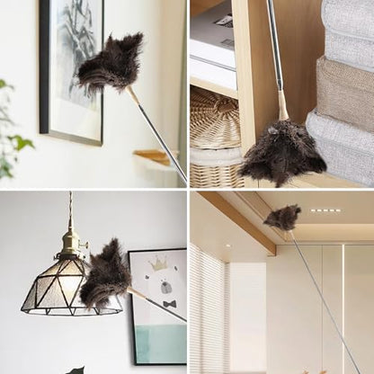 Extendable Cleaning Duster 94 Inch - Long Telescoping Ostrich Feather Dusters with Stainless Steel Extension Pole for High Ceiling Fan, High Ceilings,Roof Dusting - color: Natural-94in-stylee