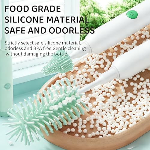 Rechargeable Electric Bottle Brush with Stand - 360° Spin Silicone Cleaner for Baby Bottles, Breast Pumps & Small Household Containers (Light Green) - color: Light Green