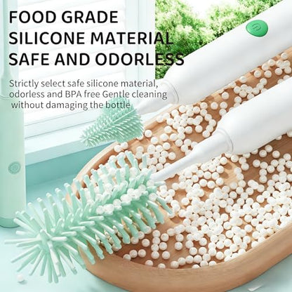 Rechargeable Electric Bottle Brush with Stand - 360° Spin Silicone Cleaner for Baby Bottles, Breast Pumps & Small Household Containers (Light Green) - color: Light Green