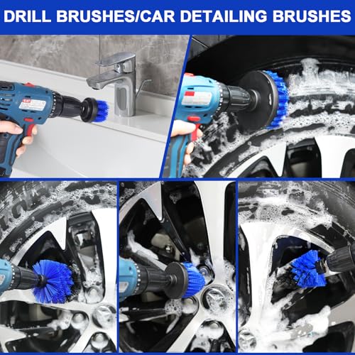 Wontolf 62'' Car Wash Brush Kit with Long Handle, Microfiber Car Wash Mop Mitt, Car Cleaning Detailing Kit, Exterior Interior Car Cleaning Supplies for Cars RV Truck Boat - color: Blue-18pcs
