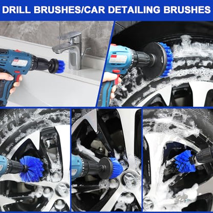 Wontolf 62'' Car Wash Brush Kit with Long Handle, Microfiber Car Wash Mop Mitt, Car Cleaning Detailing Kit, Exterior Interior Car Cleaning Supplies for Cars RV Truck Boat - color: Blue-18pcs