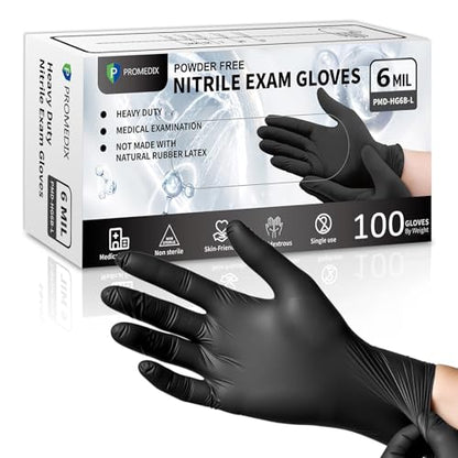 PROMEDIX P Black Disposable Nitrile Gloves, 6Mil 100 Pcs Food Safe Cooking Gloves Latex Free Rubber Gloves for Cleaning Exam - size: X-Large