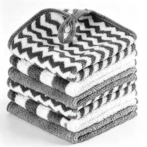 Microfiber Cleaning Cloth 6 Pack, Ultra Soft Absorbent Lint Free Reusable Kitchen Towels with Hanging Loop, 12x12 Inch Gray Dish Towels for Kitchen, Car & Household - color: Gray, size: 12×12inches