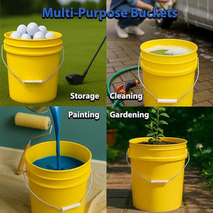 MKS Plastics 5-Gallon Bucket with Airtight Lid – Made in USA, Food Grade BPA Free Plastic, Heavy Duty Multi-Use, Metal Handle with Grip, Stackable Storage – Yellow, 3 Pack - color: Yellow, size: 3