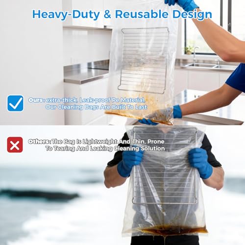 4 Pack Extra Large Oven Rack Cleaning Bags (31.4''X39.3'') – Heavy Duty Reusable Deep Soak Bags for BBQ Grill, Easy Oven Rack Cleaner for Home Kitchen, Removes Grease & Grime - size: 4 Packs 31.4''*39.3''