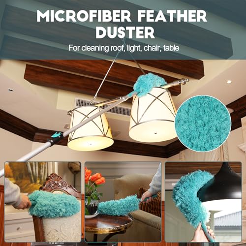 TelesPro 30 Foot High-Reach Duster Kit with 6-24FT Extendable Pole - High Ceiling Duster Cleaning Kit with Telescopic Pole,Cobweb Duster, Chenille Ceiling Fan Duster, Microfiber Feather Duster - size: 24 FT