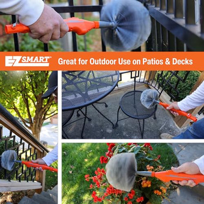 EZ Smart Powered Cobweb & Ceiling Fan Duster with 16ft Rigid Extension Pole – Adjustable Arm, Removable Washable Head, Interior & Exterior Use – Handheld or Pole-Mounted Cleaning Tool - size: Cobweb Duster Extension Pole Kit