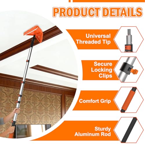 LAANPOLE 30FT Reach Dusters for Cleaning, Ceiling Fan Cleaner Duster with Extension Pole, Wall and Baseboard Cleaner Mop with Handle for Window Cobweb Fan Blade and High Ceiling - size: 24FT