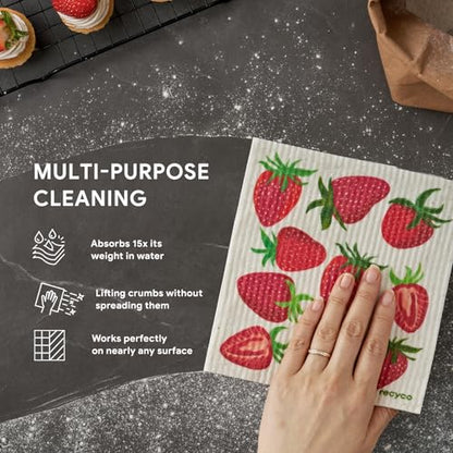 RECYCO Swedish Dishcloths for Kitchen | 5 Pack Fruit Grove Washable Dish Rags | Cellulose Reusable Cleaning Paper Towels | Absorbent Counter Dish Cloth Sponge Kitchen Wipes, 8" L x 7" W - color: Fruit Grove - 5 Pack