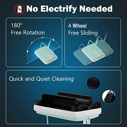 Eyliden Carpet Sweeper, Mini Size Lightweight Hand Push - No Noise, Non-Electric, Easy Manual Sweeping Only for Carpet Cleaning (Mint) - color: Mint
