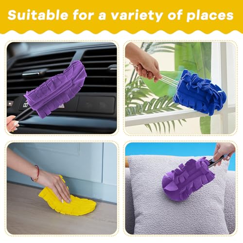 Zubebe 6 Pcs Duster Refill Reusable Fleece Duster Refills Feather Flat Dusters Multi Surface Washable Cleaning Pads Tools for Home, Blinds, Car, Pet, Furniture, Fans (Blue,Yellow,Purple) - color: Blue, Yellow, Purple