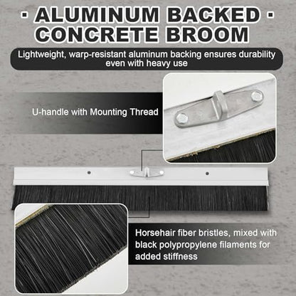 Hushee Aluminum Backed Concrete Broom, Concrete Broom Finishing with Clevis Handle Bracket, 36-inch for Driveways, Sidewalks, Wet Concretes (Plastic Filament) - size: 36 Inch