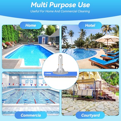 10-Inch Stainless Steel Pool Brush - Heavy Duty Pool Cleaning Brush for Concrete & Gunite Pools, Deep Cleaning Tool for Walls & Floors - Durable Wire Bristle Brush Head - size: 10 inch