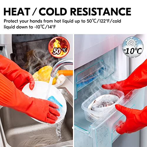 Vgo... 1-Pair Reusable Long Sleeve Thick Latex Dishwashing Gloves - Kitchen, Cleaning, Washing, Working, Painting, Gardening, Pet Care (Size M, Red, RB2143) - size: Medium