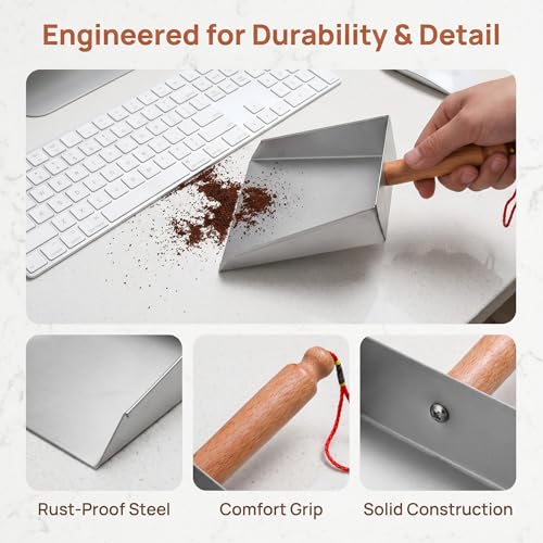 VOSAREA Mini Dustpan Stainless Steel Small Dustpan Portable Short Handle Compact Dust Pan for Workshop Table Desk Key Board